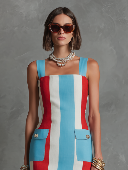 Women's Minimalist Color-Block Sleeveless Straight-Cut Mini Dress MDZ2370F6WY